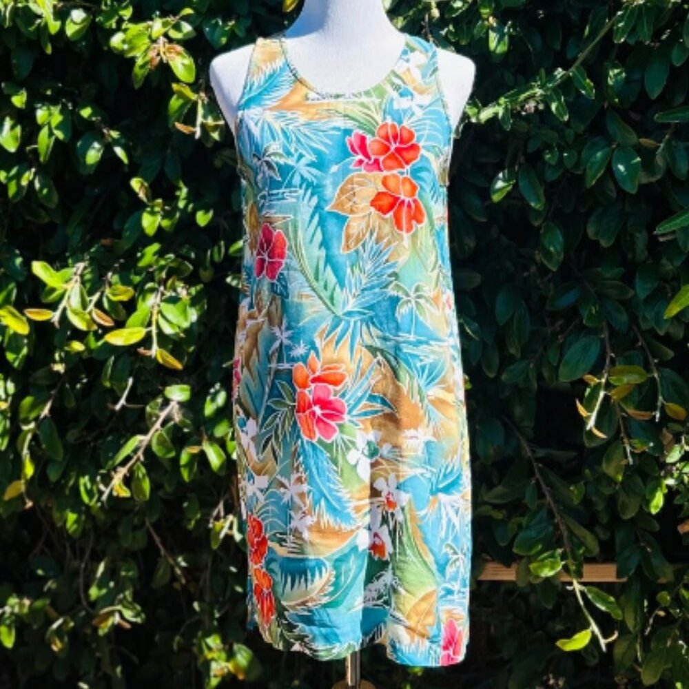 Vintage Jantzen Hawaiian rayon floral dress muumuu short M